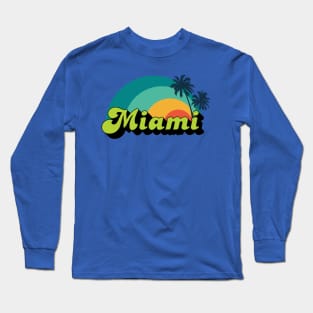 Miami Beach Retro Rainbow Sunrise Long Sleeve T-Shirt